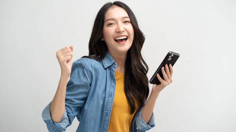 Woman happy phone