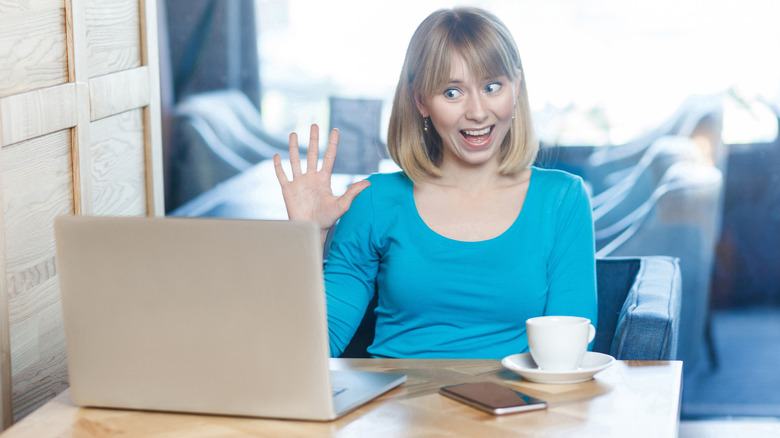 Woman with bangs video chatting