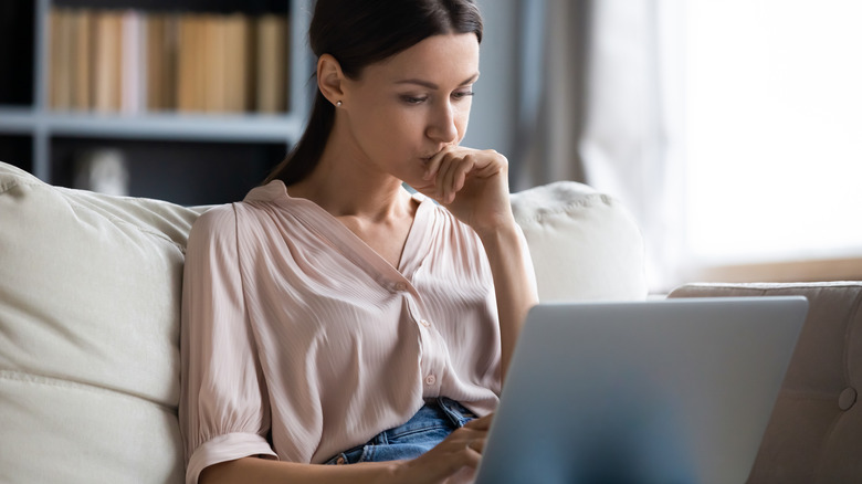 Woman researching online