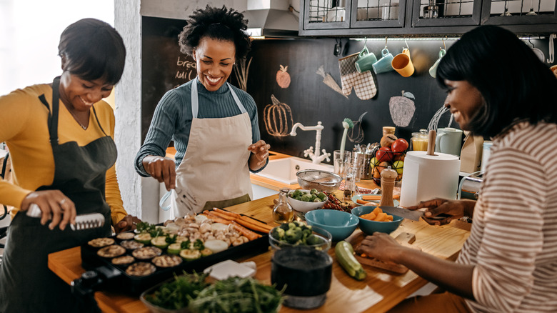 Women cooking holiday meal together