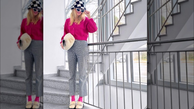 bright pink top and socks 