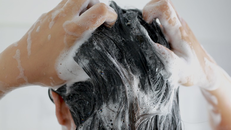 Woman washing her hair