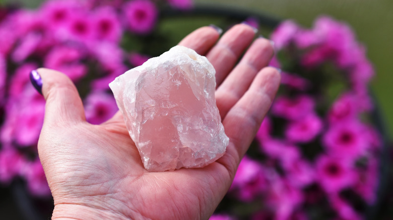 Rose quartz in hand