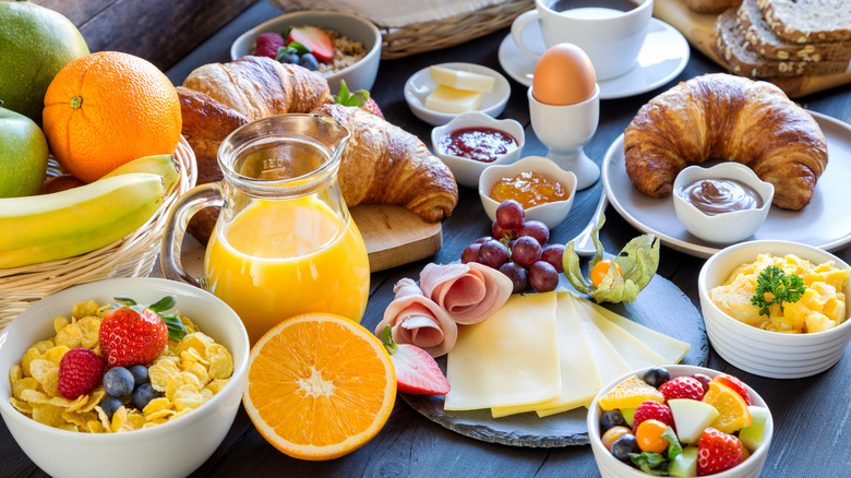 table of breakfast foods
