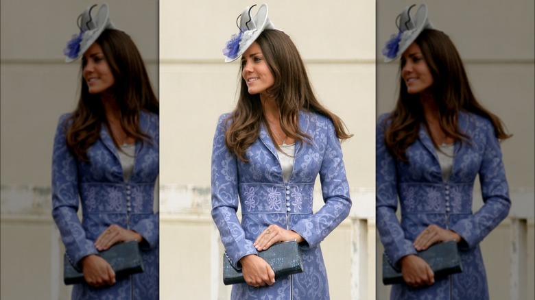 Kate Middleton in blue brocade