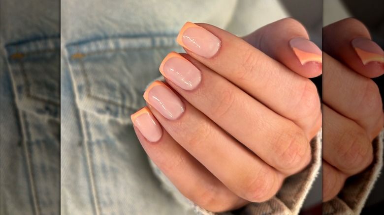 Peach french manicure tips nails