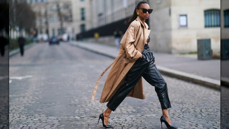 woman wearing a trench coat