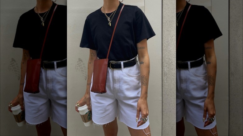 woman with black shirt and white bermuda shorts 