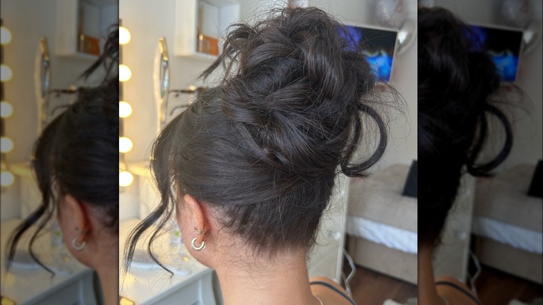 Back view messy updo