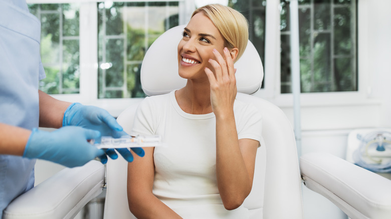 woman talking in salon