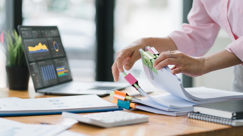 woman with organized workspace