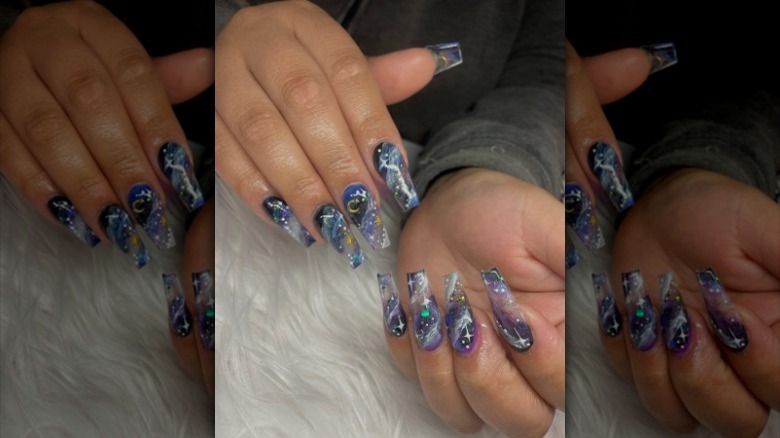 close up on galaxy nails