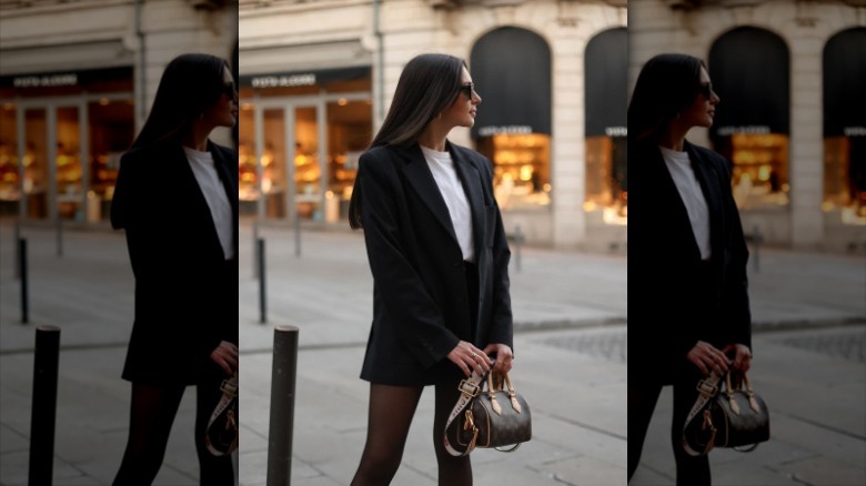 woman wearing blazer and tee