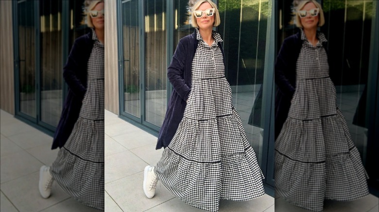 person in a gingham dress