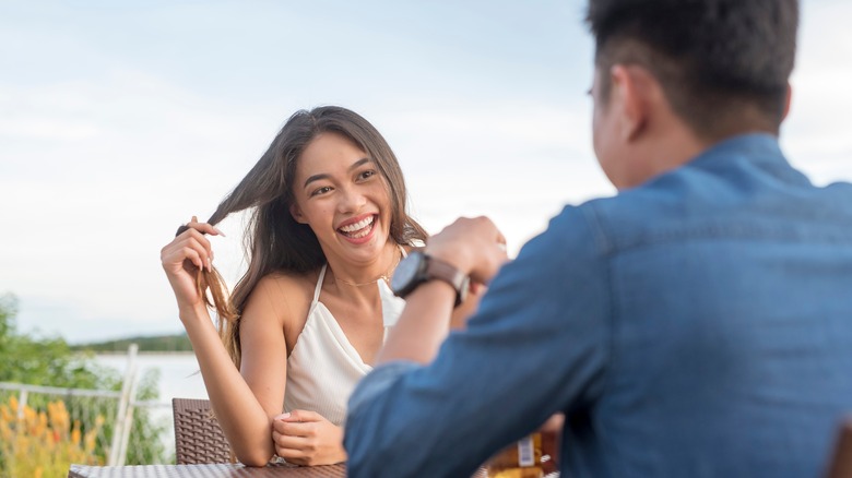 happy woman on first date