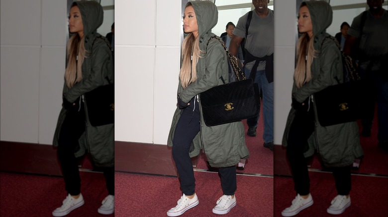 Ariana Grande in green utility jacket