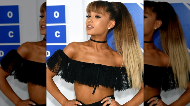 Ariana Grande in choker and ponytail