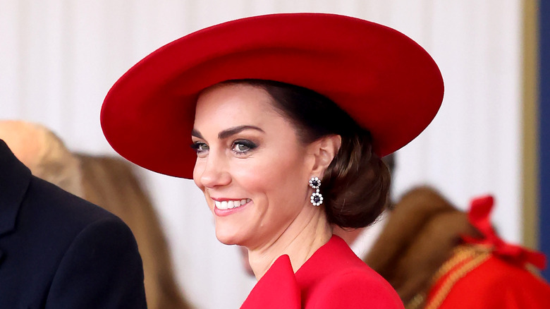 Kate Middleton wearing red hat
