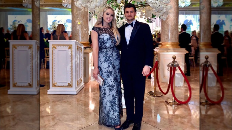 Tiffany Trump white and black lacy dress