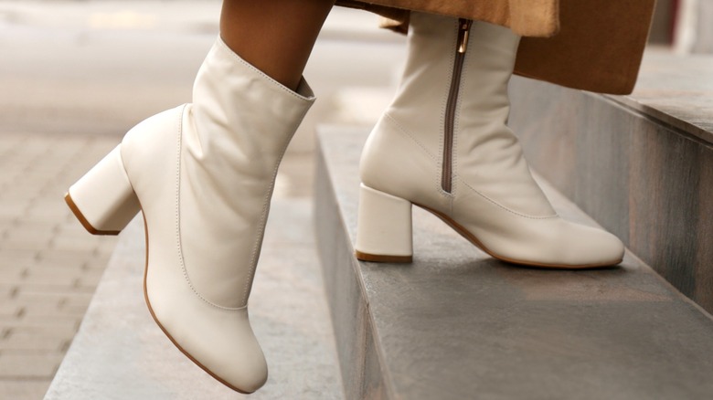 White booties on stairs