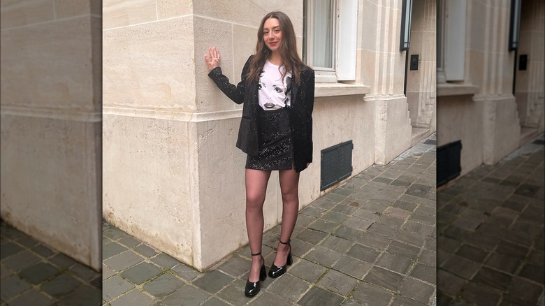 glitter black blazer skirt co-ord