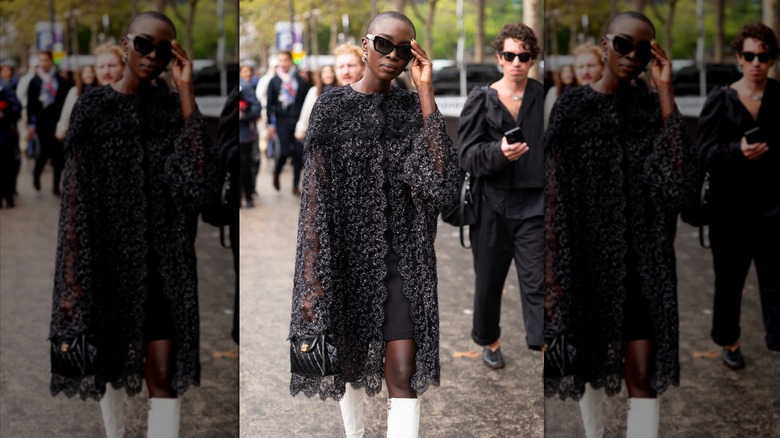 woman in lace coat