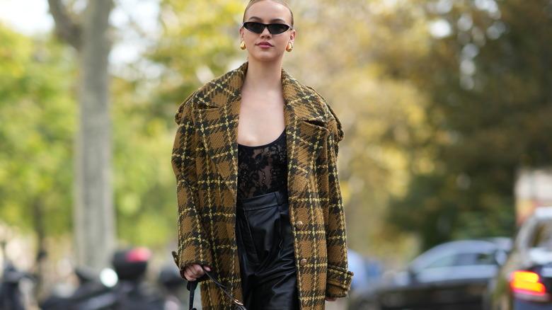 woman in leather pants