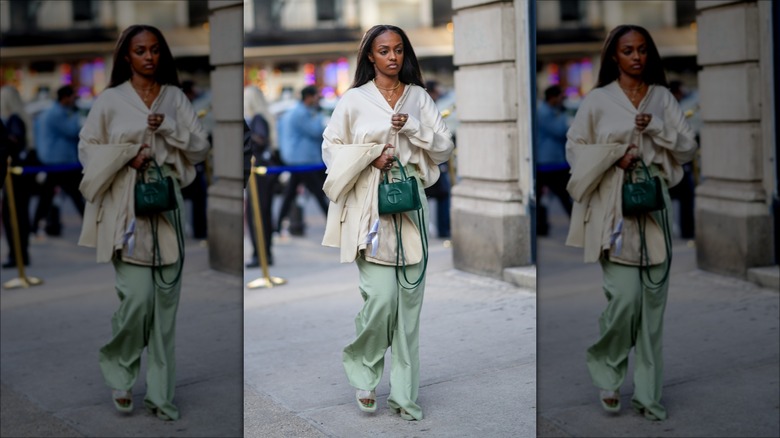 woman wearing white and green outfit