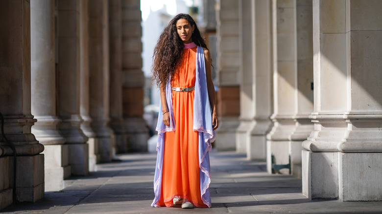 woman wearing flowy dress