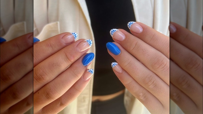 Blue and white nail design