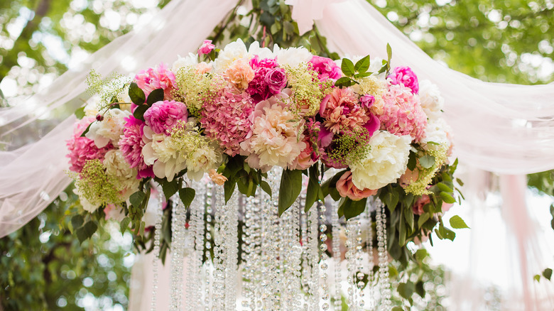 pink and green floral chandelier 