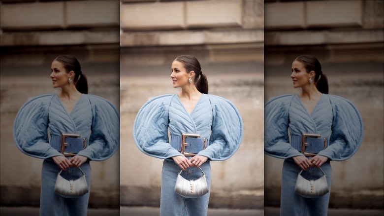 woman wearing denim belt 