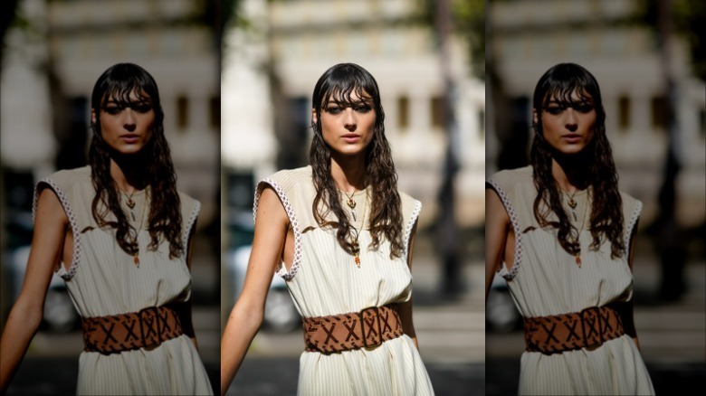 woman wearing soft leather belt