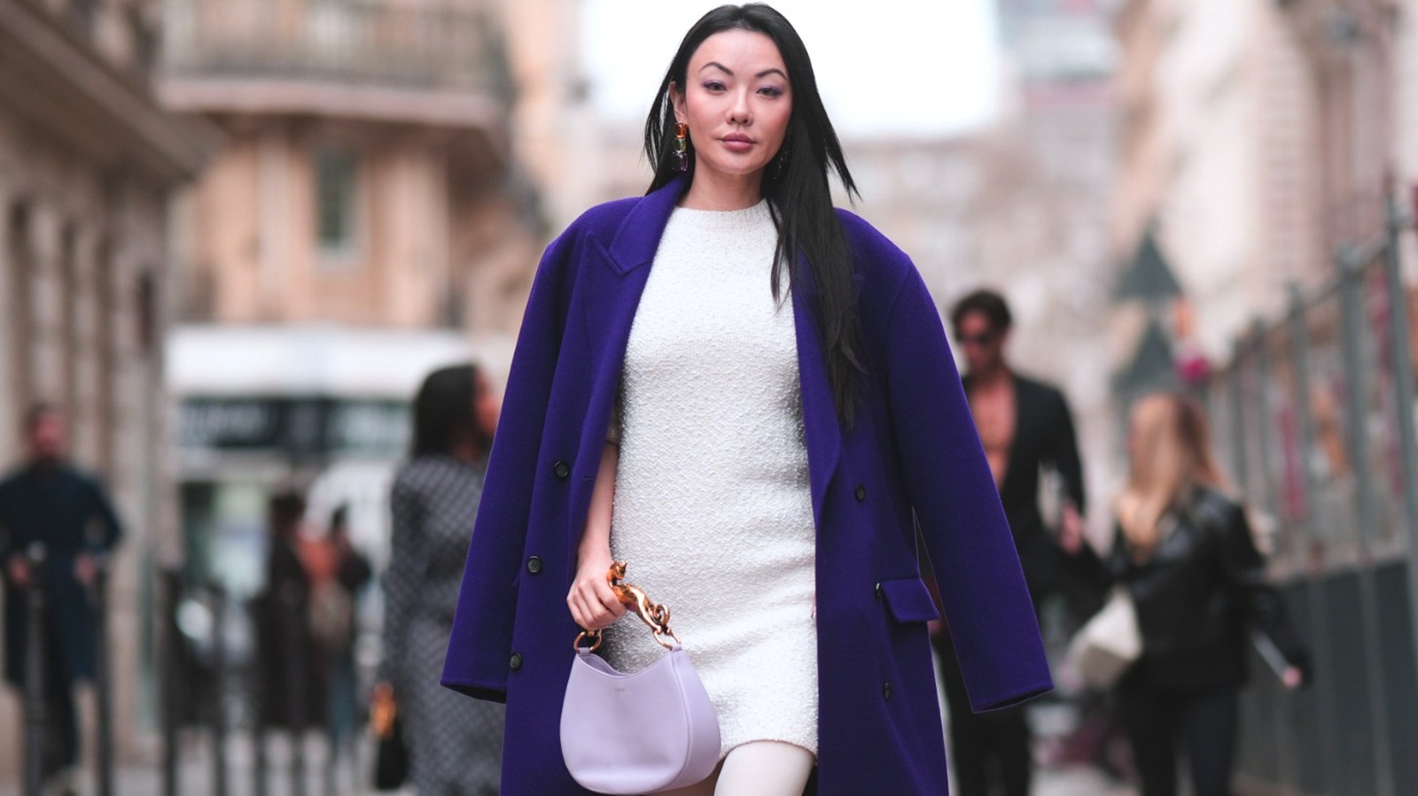 Purple hot sale coat outfit