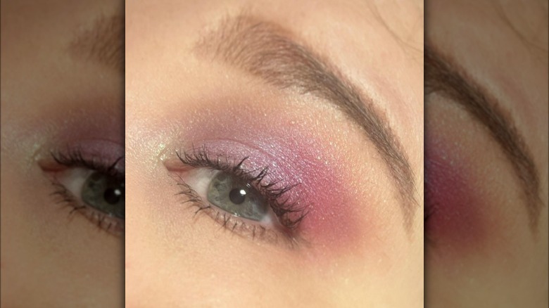 eye with sheer lavender eyeshadow