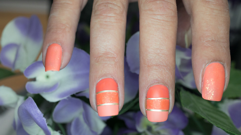 Peach orange striped nails