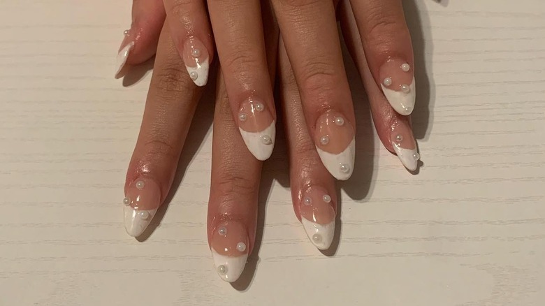 French manicure with pearl nail art