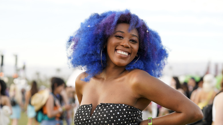woman with blue and purple hair 
