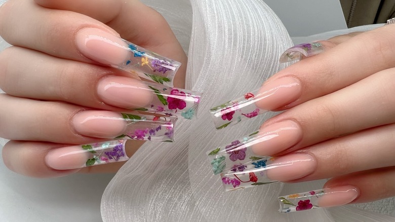 Long square nails with florals