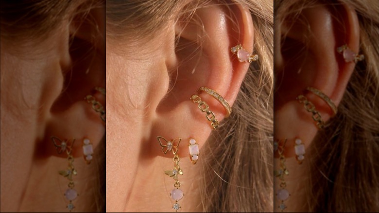 gold and pink earrings