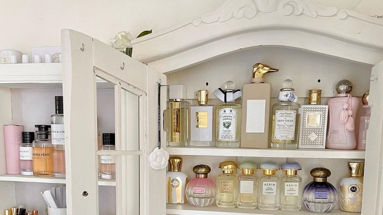 shelf displaying perfume