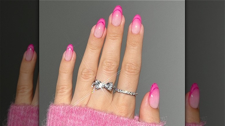 pink glittery double French nails