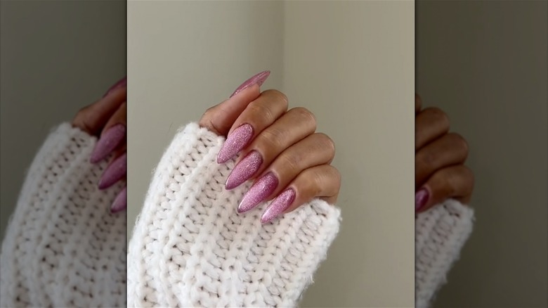 ice-pink shimmery nails