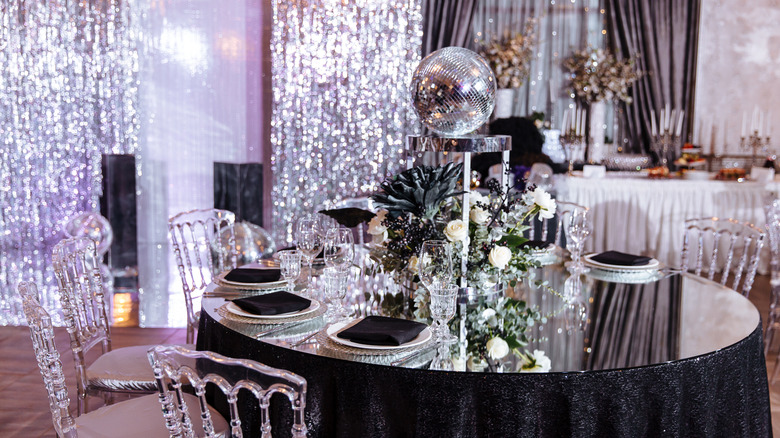 Disco ball sequins in an event space