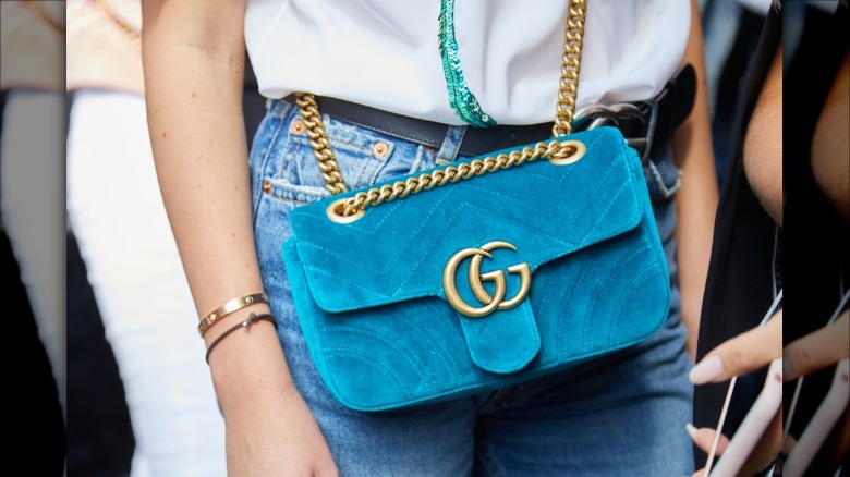 close up on Gucci velvet bag