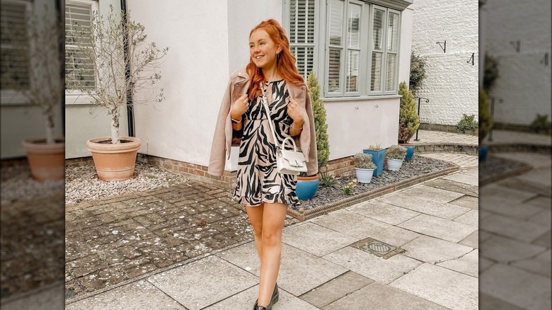 Girl wearing animal-print minidress