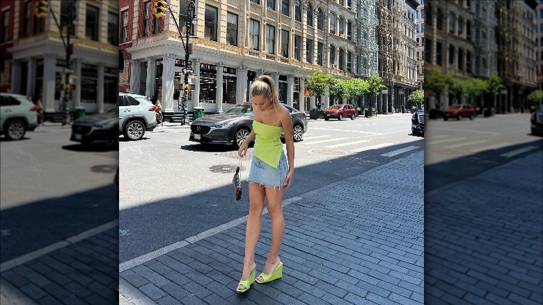 Woman wearing green shoes