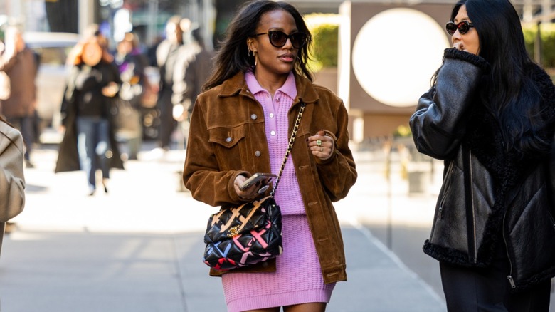 woman wearing knit polo shirt