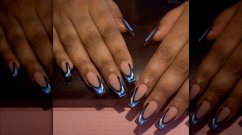 Blue tips pop art nails