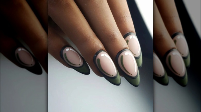 Clear and army green pop art nails